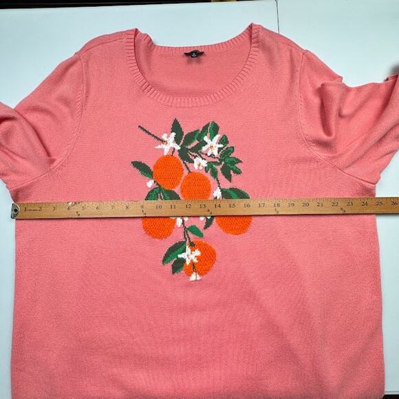 Talbots Sweater Womens 2X Pink Fruit Oranges Long Sleeve Preppy Resort Spring - Picture 8 of 11